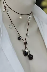 Collier Halskette Chocker Silber Halbedelsteine Granat echte Perlen Seide - Bild 1 von 18