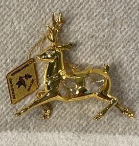 24 K Gold Plated Reindeer Christmas Ornament Austrian Crystals KG&C - Picture 1 of 9