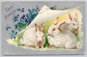 TUCK Easter White Rabbits Silver Gilt Ser 701 DB Posted 1910 Postcard (K50) - Picture 1 of 2