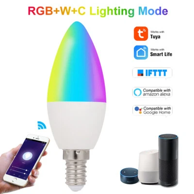 5W E14 Smart WiFi Candle Bulb RGB+W+C LED Dimmable Light Remote Control Y8Y1 - Image 1 of 4