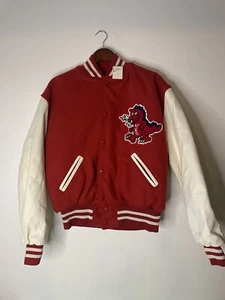 Vintage UIC Flames Sparky D Dragon Varsity Jacket Size L Wool Leather RARE - Picture 1 of 14