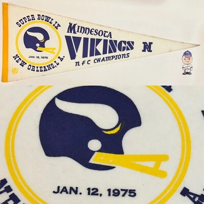 1975 Vintage Minnesota Vikings Nfl Football Pennant 12x30 Super Bowl IX - Image 1 of 3