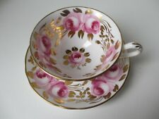 Swansea Rose ,Grosvenor China Cup & Saucer ,Gilt & Hand Painted Pink Roses,VGC