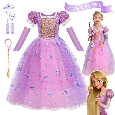 Girls Tangled Rapunzel Fancy Dress Princess Party Cosplay Costume Kids Outfits - Image 1 of 4