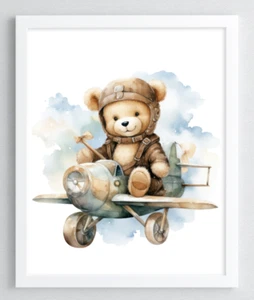 Impresión de arte de pared para guardería, impresión de habitación de oso aviador para niños, impresión de decoración de pared para bebés #96 - Imagen 1 de 2