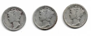 Lot of 3 Mercury Dimes : 1924 1924-D 1924-S - Picture 1 of 2