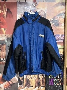 Vintage 1990s Perry Ellis blue puffer jacket with contrast stitch size medium - Picture 1 of 11