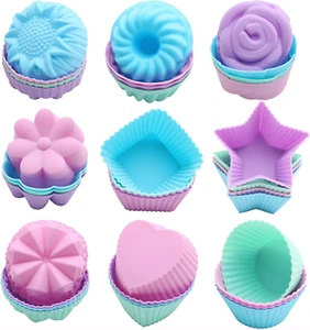Silicone Cupcake Liners, Reusable Silicone Baking Cups, Non Stick Muffin Liners, - Picture 1 of 12