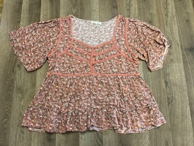 Blusa Rewind, Para Mujer Talla XL, Rosa Naranja Verde, Floral, Top Peplum Foto 1 de 4