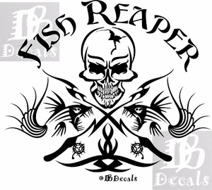 Fish Reaper Skull Tribal Fishing Rod Car Boat Truck Window Vinyl Decal Sticker - Picture 1 of 2
