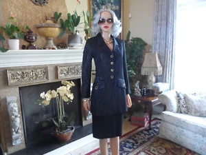 Nina Ricci Edition Boutique Black Textured Metallic Skirt Suit Size FR 40 - US 8 - Picture 1 of 24