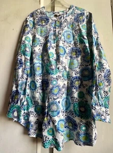 ✩Lovely *EAST* Blue Floral 100% Linen Long Tunic Top 18✩ - Picture 1 of 10