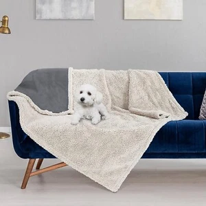 WATERPROOF Dog Blanket for Bed Couch Puppy Large Dog Cat Sherpa Fleece 50x60 - Picture 1 of 8