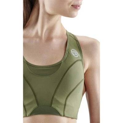 Sutiã Feminino SKINS Compression Series-3 Alto Impacto Pequeno Cáqui Novo com Etiquetas - Imagem 1 de 4