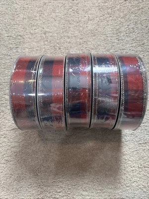 Christmas Plaid Ribbon 1.5 x 50 Yards Lot of Five Wired Ribbon - Image 1 of 4
