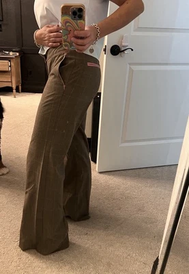 Rebecca Taylor Trouser Pants Women’s Brown Plaid Wide Leg Pink Trim Size 4 - Image 1 of 4