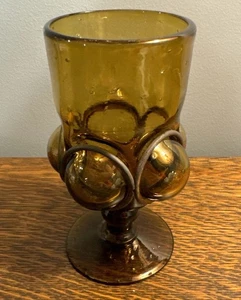 Vintage Honey Amber Colored Handblown Goblet Caged Handblown Glass Feders ERA - Picture 1 of 5