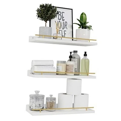  Estantes Flotantes con Barandilla de Metal Dorado, Estantes 15.7 pulgadas Blanco y Dorado Foto 1 de 4