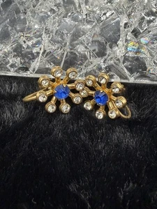 Pendientes Coro Vintage Tornillo Trasero Blanco Claro Azul Estrás Tono Dorado Firmado - Imagen 1 de 6