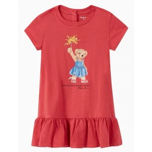 Polo Ralph Lauren Sparkler Polo Bear Dress Nantucket Red Cotton Girls NWT Size 6 - Picture 1 of 6