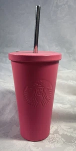 Starbucks Hot Pink Matte 16oz 2014 Siren Tumbler With Straw Rare Please Read - Bild 1 von 10