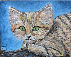 SAND CAT new Arabian desert animal original 8x10 canvas painting signed Crowell - Picture 1 of 9