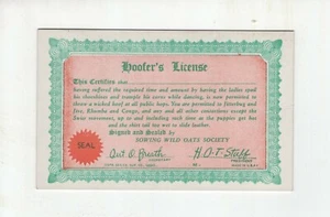 1941 Gag Gift Card "Hoofer's License" Exhibit Supply Co Chicago - Picture 1 of 1