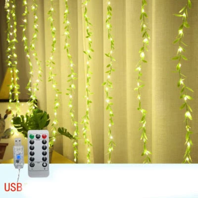 Artificial Leaf Led Curtain String Flower Lights USB Garland Christmas Decor 5V - Image 1 of 4