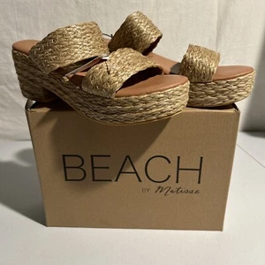 New Beach By Matisse OCEAN AVE PLATFORM SANDAL Raffia Women’s 11 M Tan “cognac” - Picture 1 of 11