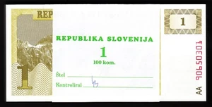 Slovenia  1 Tolar 1990, UNC, ½ BUNDLE, Pack of 50 PCS, Consecutive,P-1 Prefix AA - Picture 1 of 5