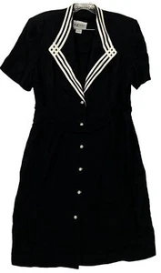 S.L. Fashion Black/White Button Front Maxi Dress 16P Classic Belted - Picture 1 of 18