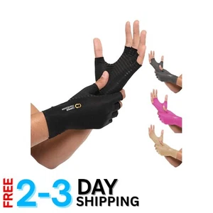 Arthritis Gloves Copper Infused Large Fingerless 2 Pairs Pain Relief Hand Sup... - Picture 1 of 10