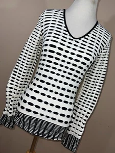 Rayure Paris 2 XS Small Top Shirt Black White Stripe Stretch Long Sleeve  H5 - Picture 1 of 6