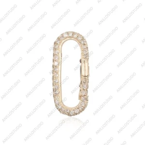 Elongated Oval Real Diamond 14K Solid Gold Enhancer Charm Holder, Necklace Lock - Picture 1 of 4