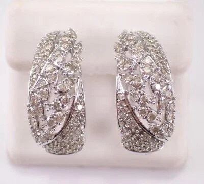 Women's Hoop Earring 2.00Ct Round Cut Lab Created Diamond 14K White Gold Plated - Image 1 of 4
