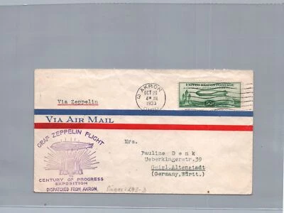 USA Zeppelin Beleg Graf Zeppelin Akron - Friedrichshafen nach Geislingen 1933 - Bild 1 von 2