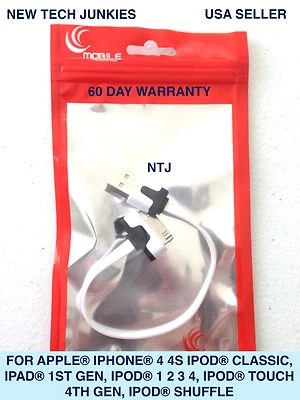 NTJ SHORT 8" Flat Noodle data sync Charger charge Cable for iPhone 4 iPod Nano 6 - Image 1 of 4