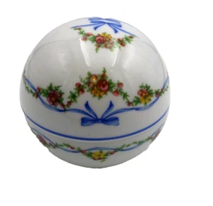 Limoges Rochard Francia Porcelana Globo Caja Baratija con Tapa, Floral/Cinta - Imagen 1 de 6