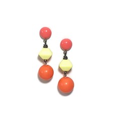 Coral and Lemon Beaded Geometric Drop Earrings