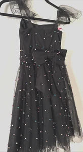 Betsey Johnson Black W/Rainbow Pearls  & Bow Tulle Cap Sleeces  Dress Sz  0 mb - Picture 1 of 15