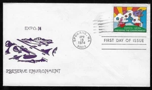 1527 10c Stamp (Peter Max) (1974) PRESERVE THE ENVIRONMENT FDC By Expressway     - Picture 1 of 1