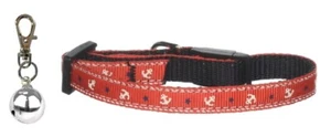 Red Anchors Nylon Ribbon Cat Collar with Silver Bell for Pets - Picture 1 of 3