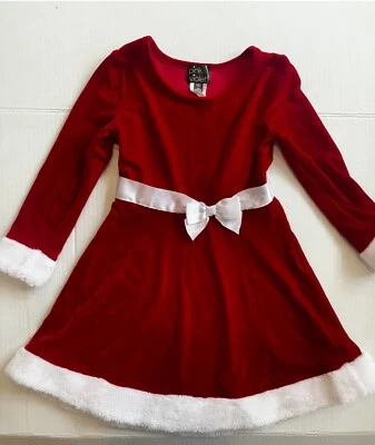 Pink & Violet Girls Red And White Christmas Velour Dress Size 5 - Image 1 of 4