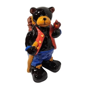 Statuina orso in ceramica con zaino escursionista escursionista esploratore - Foto 1 di 6