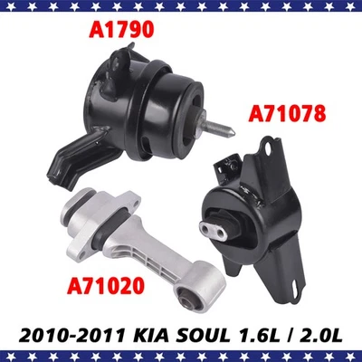 Brand New 3x Motor & Transmission Mount Kit for Kia Soul 1.6L 2.0L 2010-11 AUTO - Image 1 of 4