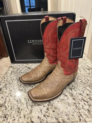 🔥🔥Lucchese 9.5D Khaki Smooth Ostrich with Striking Red Shafts! Lemonwood Pegs! - Image 1 of 4