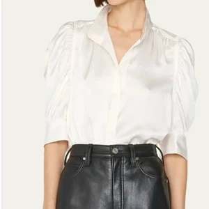 Frame Gillian Ruched Silk Sleeve Top NWT large - Picture 1 of 14