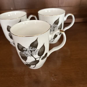 GRACE TEAWARE set (3) Floral Mug Cup Fine Porcelain white gray gold Rim new - Picture 1 of 4