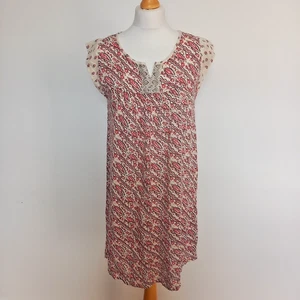 Mini Vestido Fat Face UK 10 Estampado Ligero Manga Gorra/Túnica Larga Rojo Multi - Imagen 1 de 8