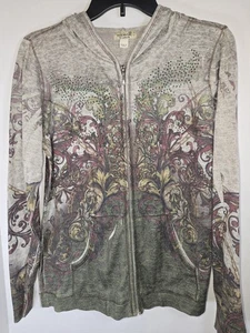 One World Womens L Hooded Graphic Scrollwork Embellished Studs Y2K Sweatshirt - Picture 1 of 9